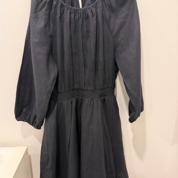 Elegant Black Linen Polermo Smocked Waist Jcrew Mini Dress Size Medium - Picture 4 of 6